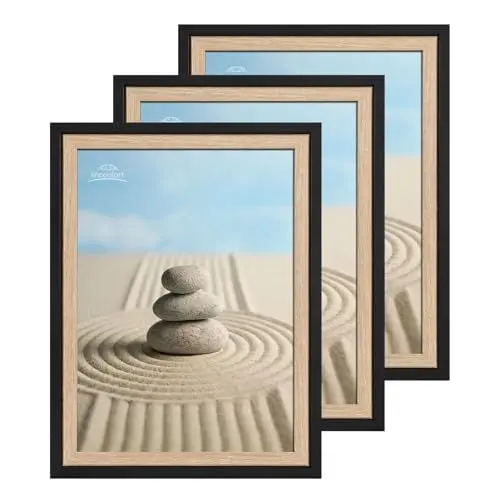 Produktbild: lincoolart Bilderrahmen Din A4 Schwarz Holz Rahmen A4 Natur Fotorahmen 21X30 cm Holzrahmen 3er Set mit Bruchsicherem Acrylglas für Kinderzeichnungen Fotos,Bilder,Poster