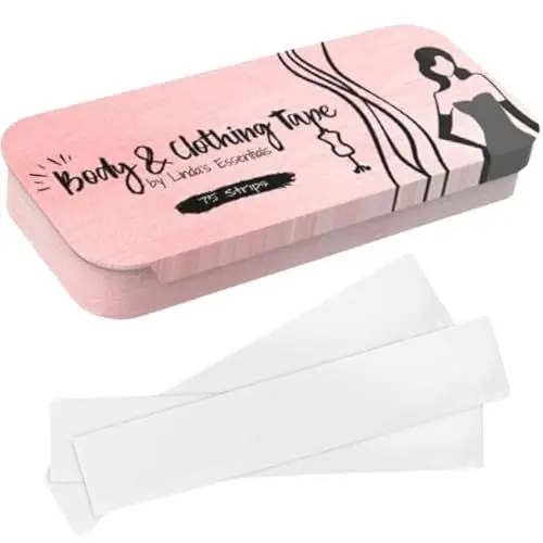 Produktbild: Linda's Essentials Fashion Tape doppelseitiges Klebeband Kleidung, transparentes Body Tape doppelseitg, geeignet für alle Stoffarten und empfindliche Haut, selbstklebend mit starkem Halt, 75 Stück