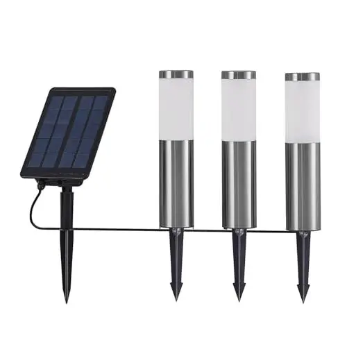 Produktbild: Lindby 3er Set LED Solarleuchten Lexiane (spritzwassergeschützt (Modern) in Alu aus Edelstahl (3 flammig,) - Solarlampe Solarleuchte Garten