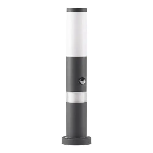 Produktbild: Lindby Außenleuchte Okari mit Bewegungsmelder (spritzwassergeschützt (Modern) in Schwarz aus Aluminium (1 flammig, E27) - Wegeleuchte Pollerleuchte Wegelampe Sockelleuchte