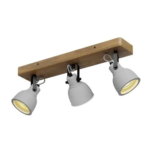 Produktbild: Lindby Deckenlampe Beton Kiefernholz, Deckenstrahler drehbar schwenkbar Spotbalken 3x GU10 ohne Leuchtmittel Strahler Spot Deckenleuchte Küche