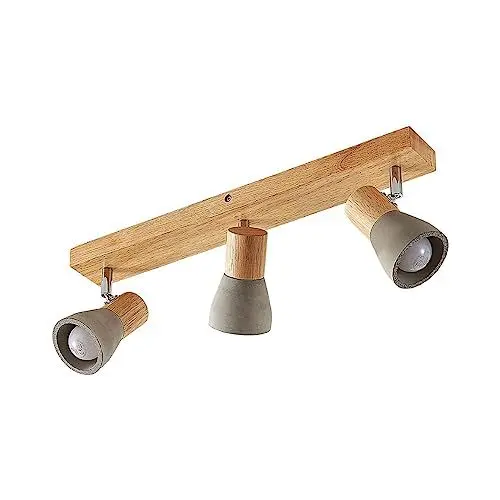 Produktbild: Lindby Deckenlampe Holz Beton, Deckenstrahler schwenkbar und drehbar 3x E14 max. 8W ohne Leuchtmittel Strahler Spots Deckenleuchte