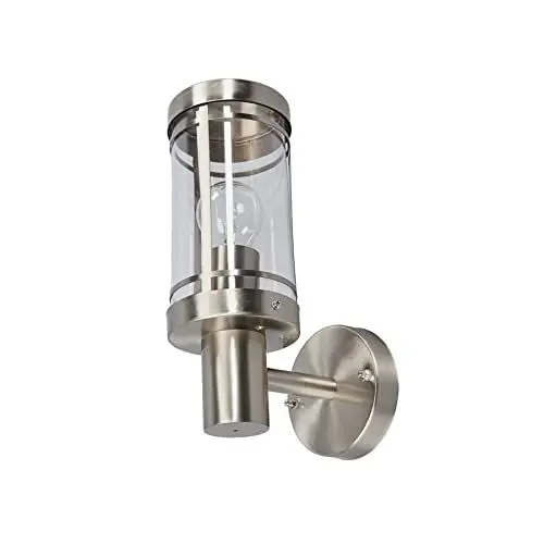 Produktbild: Lindby Edelstahl Wandlampe aussen, IP44 Wandleuchte silber Außenbeleuchtung Wand Hof Garten Terrasse Balkon Aussenleuchte
