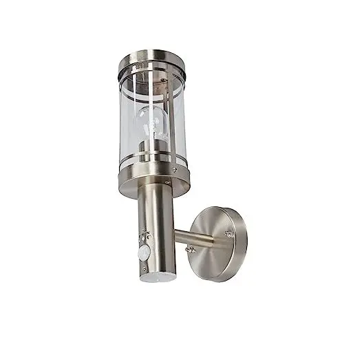 Produktbild: Lindby Edelstahl Wandlampe mit Bewegungsmelder, Wandleuchte aussen Außenleuchte IP44 Außenlampe 1x E27 ohne Leuchtmittel Außenwandleuchten Garten