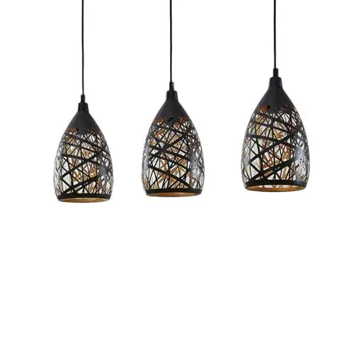 Produktbild: Lindby Esstisch Pendelleuchte, Hängeleuchte Metall schwarz-gold Hängelampe 3x E27 max. 60W ohne Leuchtmittel Wohnzimmer Esszimmer Pendellampe