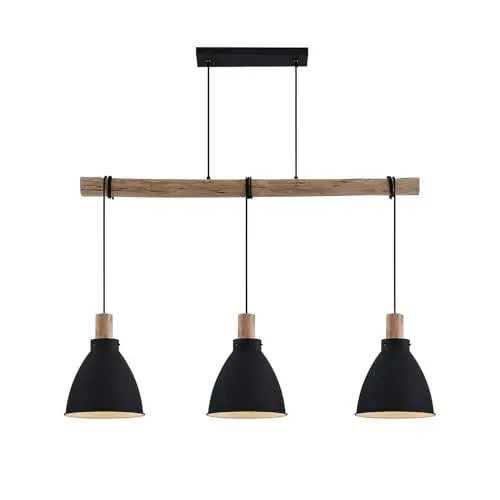 Produktbild: Lindby Esstisch Pendelleuchte Metall Holz, Hängeleuchte Esszimmer 3x E27 max. 60W ohne Leuchtmittel Hängelampe Wohnzimmer Esszimmerlampe Küchenlampe