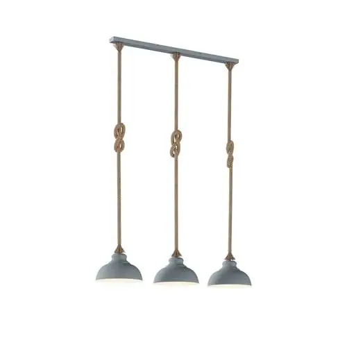 Produktbild: Lindby Esstisch Pendelleuchte Rauchblau, Hängelampe Metall Seil 3 flammig Hängeleuchte Industrial für Esszimmer Wohnzimmer Küche Balkenpendelleuchte