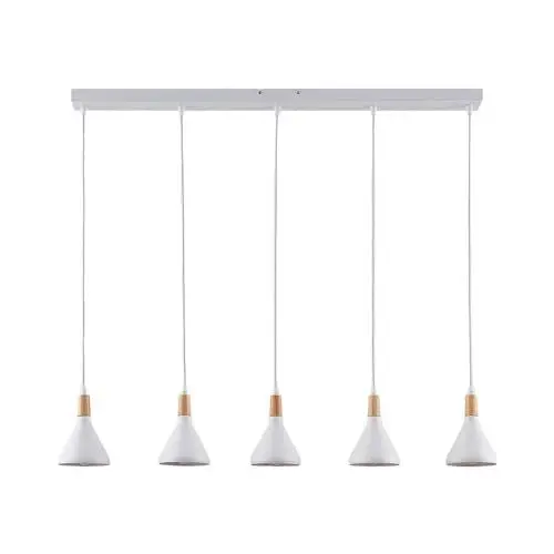 Produktbild: Lindby Esstisch Pendelleuchte weiß, Hängelampe Metall Holz Wohnzimmerlampe 5x E14 max. 8W ohne Leuchtmittel Hängeleuchte Esszimmerlampe