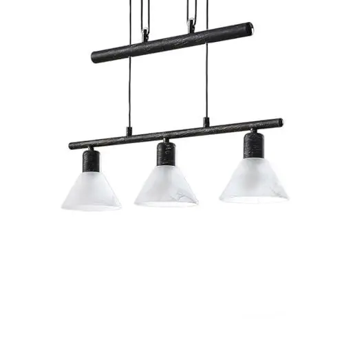 Produktbild: Lindby Hängelampe 3 flammig, höhenverstellbar schwarz gold gebürstet Esstisch Pendelleuchte Glas Metall Hängeleuchte für Esszimmer Wohnzimmer Balkenpendelleuchte Glasleuchte