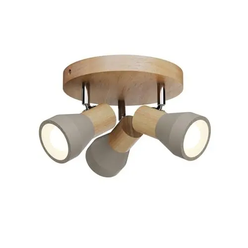 Produktbild: Lindby Holz Beton Deckenlampe, Deckenstrahler drehbar und schwenkbar Deckenleuchte 3x E14 max. 4,5W ohne Leuchtmittel Wohnzimmerlampe Küchenlampe