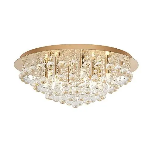 Produktbild: Lindby Kristall Deckenlampe goldfarben, Kronleuchter Deckenleuchte 8x G9 ohne Leuchtmittel Wohnzimmerlampe Schlafzimmerlampe Esszimmerlampe Büro