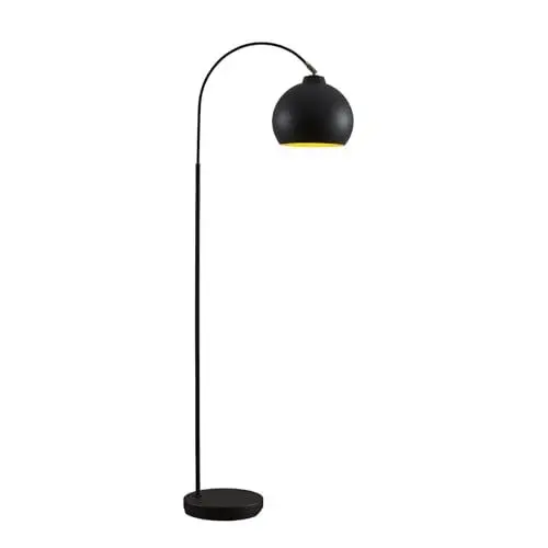 Produktbild: Lindby Stehlampe Metall schwarz gold, Bogenlampe mit Fußschalter 1x E27, Leselampe Standlampe Wohnzimmer, Stehleuchte Wohnzimmerlampe, Standleuchte