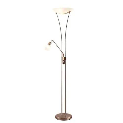 Produktbild: Lindby Stehlampe, Deckenfluter verstellbarer Lesearm Standleuchte Glas Metall 2x E27 max. 15W und 1x E14 10W ohne Leuchtmittel Standlampe