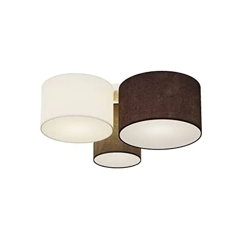 Produktbild: Lindby Stoff Deckenlampe grau, weiß braun 3 Schirme Ø32 28 20 cm 3x E27 max. 60W ohne Leuchtmittel Textil Deckenleuchte Wohnzimmer