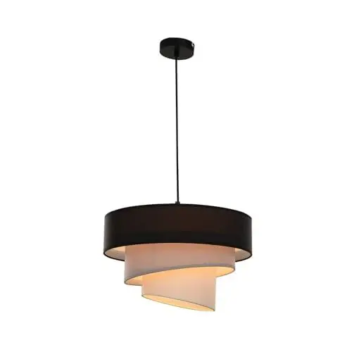 Produktbild: Lindby Stoff Pendelleuchte schwarz, grau weiß Hängeleuchte Ø 40 cm 3 Textil Schirme rund 1x E27 max. 60W ohne Leuchtmittel Schlafzimmerlampe