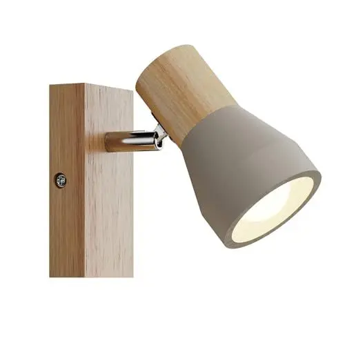Produktbild: Lindby Wandlampe, Deckenlampe Holz Beton drehbar und schwenkbar Wandstrahler 1x E14 max. 8W ohne Leuchtmittel Deckenstrahler Strahler Spot