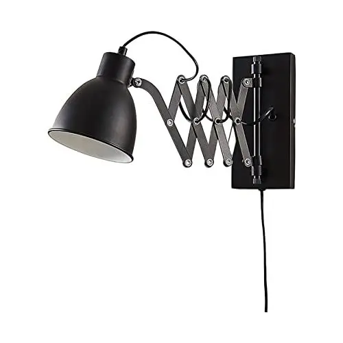 Produktbild: Lindby ausziehbare Wandlampe/Wandleuchte schwarz Metall mit Scherenarm, Leselampe drehbar schwenkbar Nachttischlampe Wand Ziehharmonika Lampe 1 flammig Scherenlampe