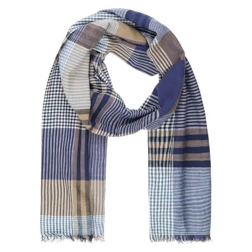 Produktbild: LINDENMANN Schal Herren 100% Baumwolle blau-beige-schwarz