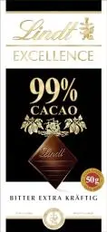 Produktbild: Lindt EXCELLENCE 99% Kakao - Edelbitter-Schokolade | 50 g Tafel | Extra kräftige Bitter-Schokolade | Intensiver Kakao-Geschmack | Dunkle Schokolade | Vegane Schokolade | Schokoladengeschenk