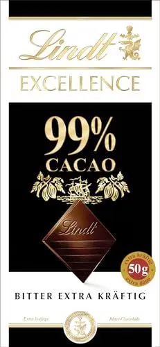 Produktbild: Lindt EXCELLENCE 99% Kakao - Edelbitter-Schokolade | 50 g Tafel | Extra kräftige Bitter-Schokolade | Intensiver Kakao-Geschmack | Dunkle Schokolade | Vegane Schokolade | Schokoladengeschenk