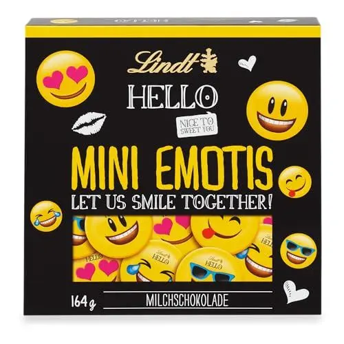 Produktbild: Lindt HELLO Mini Emotis Schokolade | 164 g | Ca. 27 coole Emoticons in verschiedenen Designs aus feinster Lindt Vollmilchschokolade | Schokoladengeschenk für Kinder | Zum Dekorieren