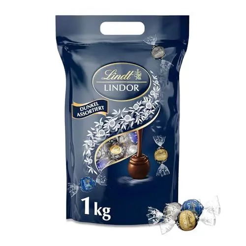 Produktbild: Lindt LINDOR Schokoladen Kugeln Dunkle Mischung | 1 kg Beutel, wiederverschliessbar | ca. 80 Kugeln dunkle Schokolade (50%, 60% & 70% Kakao) | Grosspackung | Pralinen Geschenk | Schokoladengeschenk