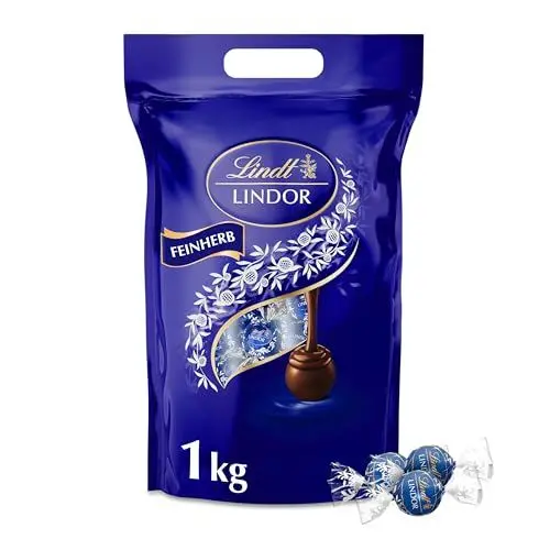 Produktbild: Lindt LINDOR Schokoladen Kugeln feinherb | 1 kg Beutel, wiederverschließbar | ca. 80 Kugeln dunkle | Großpackung, Pralinen-Geschenk, Schokoladengeschenk