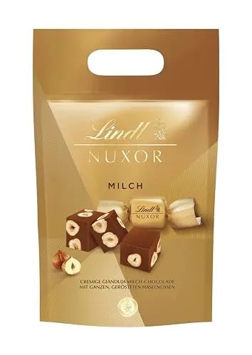 Produktbild: Lindt NUXOR Beutel Milch XXL | 700g Beutel | Cremige Gianduja Schokolade (Vollmilch und Feinherb) mit ganzen, gerösteten Haselnüssen | Pralinen Geschenk | Schokoladengeschenk