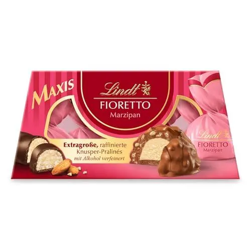 Produktbild: Lindt Schokolade FIORETTO Maxi Marzipan | 138g Geschenkbox | 6 Pralinen mit Marzipan-Dessert-Füllung & Mandelsplittern umhüllt von Crisp, alkoholhaltig | Pralinengeschenk | Schokoladengeschenk