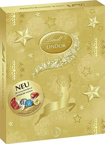 Produktbild: Lindt Schokolade LINDOR Adventskalender 2024 | 290 g | 24 LINDOR Kugeln Weiße, dunkle und Milchschokolade mit zartschmelzender Füllung | Schokolade für die Weihnachtszeit | Schokoladen-Geschenk