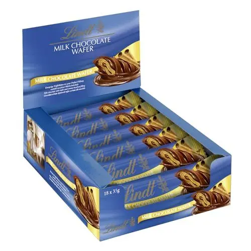 Produktbild: Lindt Schokolade Waffel-Vollmilch Riegel | 18 x 35g im Thekendisplay | Knusprige Waffelblätter in feiner | Großpackung | Schokoladengeschenk | Schokoriegel