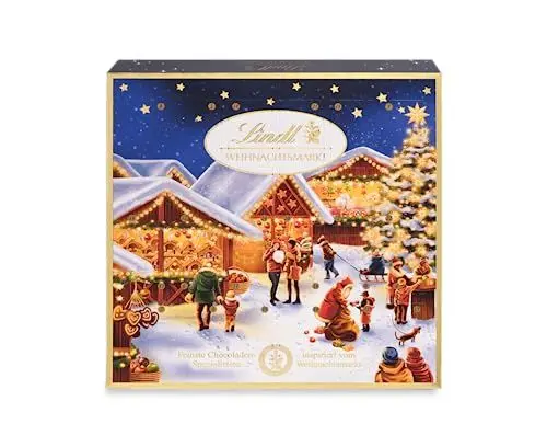 Produktbild: Lindt Schokolade Weihnachtsmarkt Mini-Tisch-Adventskalender 2024 , 115 g , 24 süße Mini Kugeln in verschiedenen Sorten , Schokolade für die Weihnachtszeit , Schokoladen-Geschenk