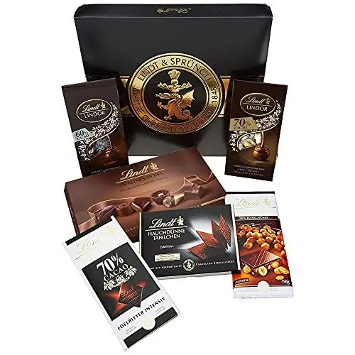 Produktbild: Lindt Schokolade Zartbitter Schokoladen-Set | 847 g | Set mit 6 dunklen Lindt Schokoladen-Spezialitäten (Tafeln, LINDOR, Pralinen) von Feinherb bis Edelbitter | Großpackung | Schokoladengeschenk