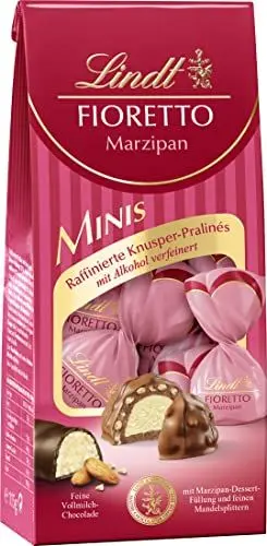 Produktbild: Lindt Schokolade - FIORETTO Minis Marzipan | 115 g | Ca. 10 Pralinen, Marzipan-Dessert-Füllung und Mandelsplittern umhüllt von knusprigem Crisp, alkoholhaltig | Pralinengeschenk | Schokoladengeschenk