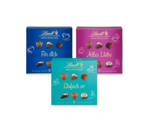 Produktbild: Lindt Schokolade - Mini Pralinés Emotionale Botschaften | 20 x 44 g | Pralinés-Schachtel mit 9 Pralinen in 5 köstlichen Sorten mit und ohne Alkohol | Pralinengeschenk | Schokoladengeschenk