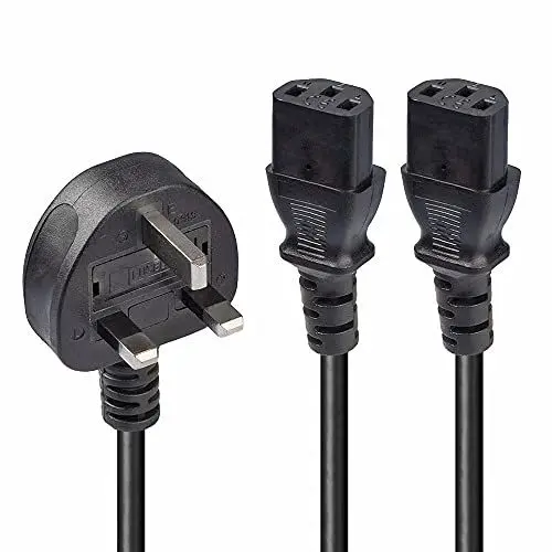 Produktbild: Lindy 2,5 m UK-Stecker auf 2 x IEC C13 Splitter-Verlängerungskabel, Schwarz