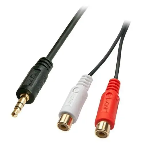 Produktbild: LINDY 35678 Premium Audio-Adapterkabel, 2X RCA (Cinch) Buchse an 3,5mm Klinkenstecker, 25cm