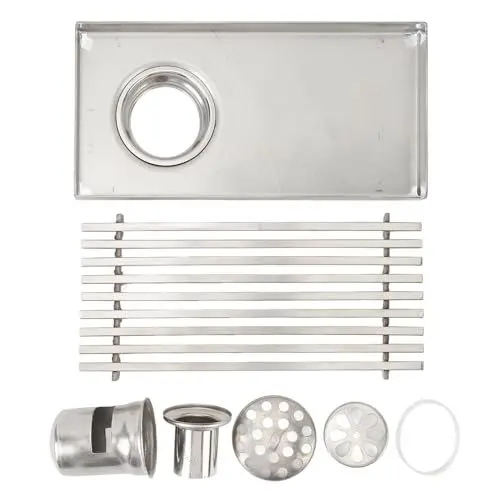 Produktbild: Lineare Dusche aus Edelstahl 304, Abfluss verdickt, verlängert, 20,3 cm, linearer Duschabfluss, 20 x 10 cm, Haarsieb, Abflussschlüssel, das Upgrade für Ihr Badezimmer, 50 mm Rohr (Seitlicher Abfluss)