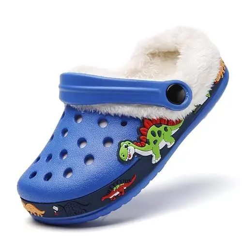Produktbild: Lined Clogs Kinder Gefüttert Winter Pantoletten Gartenclogs Jungen Mädchen Hausschuhe rutschfeste Pantoffeln Warme Gartenschuhe Gummischuhe Winterclogs mit Fell Plüsch Pantoffeln Sandalen Blau 33