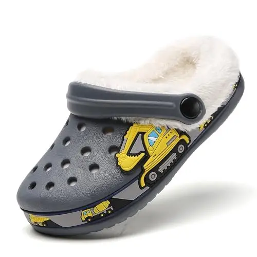 Produktbild: Lined Clogs Kinder Gefüttert Winter Pantoletten Gartenclogs Jungen Mädchen Hausschuhe rutschfeste Pantoffeln Warme Gartenschuhe Gummischuhe Winterclogs mit Fell Plüsch Pantoffeln Sandalen Grau 29