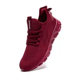 Produktbild: Linenghs Herren Schuhe Laufschuhe Turnschuhe Sportschuhe Sneaker Running Tennis Freizeit Straßenlaufschuhe Leichtgewichts Atmungsaktiv Walking Outdoor Fitness Jogging Rotwein 45 EU