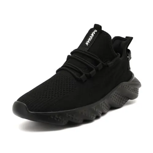 Produktbild: Linenghs Herren Sneakers Laufschuhe Sportschuhe Slip On Schuhe Straßenlaufschuhe Freizeitsportschuhe Trainingsschuhe Gummisohlen Gym Sneaker Fitness Leichte Wanderschuhe Ganz Schwarz 41 EU