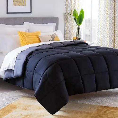 Produktbild: Linenspa 4 Jahreszeiten Bettdecke aus Microfaser – Ganzjahresdecke – Ultraweich – Steppdecke 135x200 cm, Schwarz / Dunkelgrau