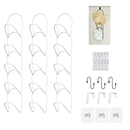 Produktbild: LINFIDITE 15 Stück Cap Halter Tür Hut Racks Organizer Baseball Cap Display Halterung Schrank Hängen für Schals Handtaschen Handtücher Kleidung Krawatten über Tür Wand montiert w Hängehaken weiß