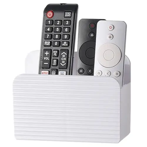 Produktbild: LINFIDITE Klebender TV-Fernbedienungshalter Wandhalterung für die Wand am Bettseite Fernbedienungskorb Aufbewahrungsorganisator Ständerbox (Für 2 oder 4 Fernbedienungen –Weiß – Menge 1)