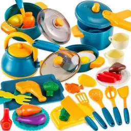 Produktbild: LINFUN KIDS Kinderküche Matschküche Zubehör, Spielküche Puppengeschirr Topfset Zubehör Kochgeschirr, Küchen Lebensmittel Spielzeug Rollenspiele Geschenk für Kinder Jungen Mädchen ab 3 4 5 Jahren