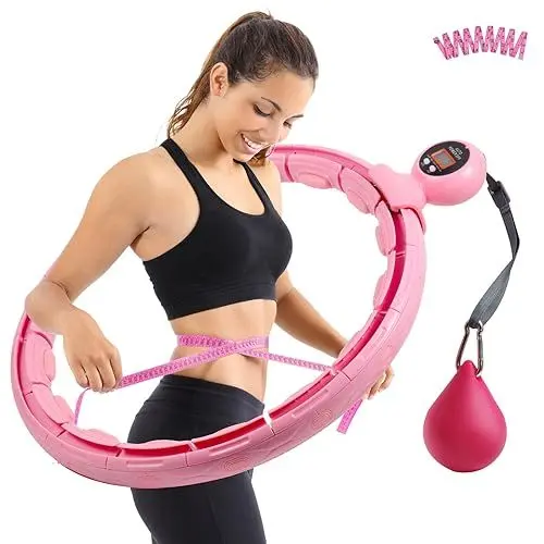 Produktbild: LINGDA Hula Hoop Reifen,Smart Hula Hoop,mit Smarten Zähler,mit Gewichtsball,und 16 Abnehmbarer verstellbare Glieder,mit Maßband Hula Hoop,Fitness, Abnehmen Rosa aus Acrylnitril-Butadien-Styrol (ABS)