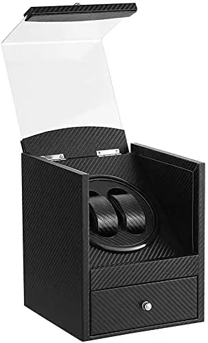 Produktbild: LINGFANSTORE Automatische Uhrenbeweger Box,luxuriöser Uhrenbeweger,Uhrengehäuse mit leisem Mabuchi Motor,Batteriebetrieb oder Netzteil PU Leder,Lagerung Schmuckschatulle (Faser aus Kohlenstoff)