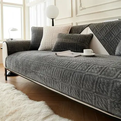 Produktbild: LINGKY Sofa Überzug, Neue Sofa Sitzkissenbezug, Sofaschoner rutschfest, Universelle Sofabezug 1 2 3 Sitzer Couch überzug für Wohnzimmer, Sofaüberwürf L Form Sofaschutz (Dunkelgrau,70x70cm)