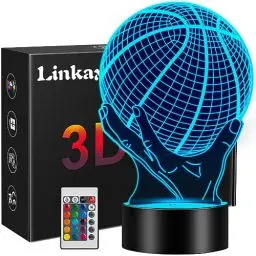 Produktbild: Linkax Basketball Geschenke Jungen Kinder Mädchen, Basketball Geschenke für Jungs, 3D Nachtlicht Kinder Optische Täuschung Lampe 16 Farben Ändern, Geburtstags Geschenke Kinderzimmer Deko